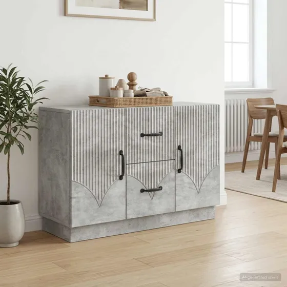 vidaXL Sideboard med skuffer, betongrå, 89 x 34,5 x 57 cm, konstrueret træ