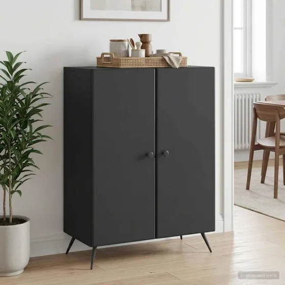 vidaXL Sideboard Sort 66 x 34,5 x 90 cm Konstrueret Træ