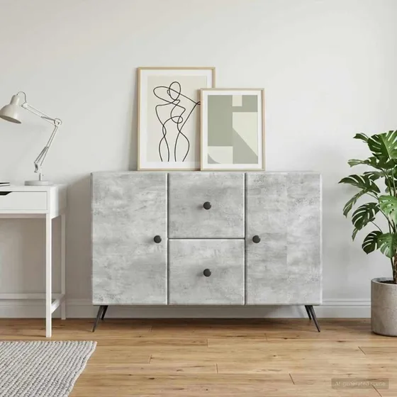 vidaXL Sideboard med skuffer, betongrå, 89 x 34,5 x 60 cm, konstrueret træ