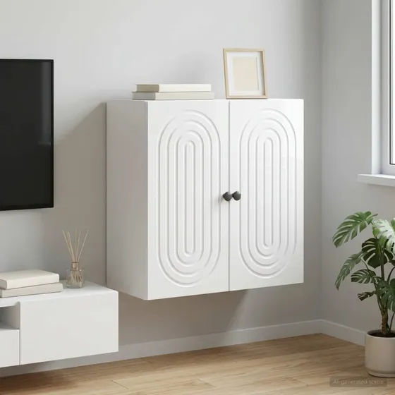 vidaXL Vægmonteret Skab Hvid Højglans 59x31x60 cm Konstrueret Træ