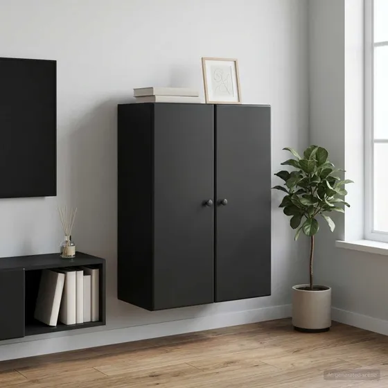 vidaXL Vægmonteret Skab Sort 66 x 34,5 x 90 cm Konstrueret Træ