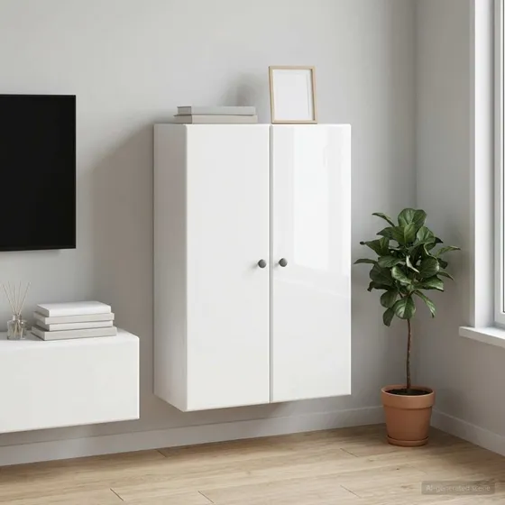 vidaXL Vægmonteret Skab Hvid Højglans 66 x 34,5 x 90 cm
