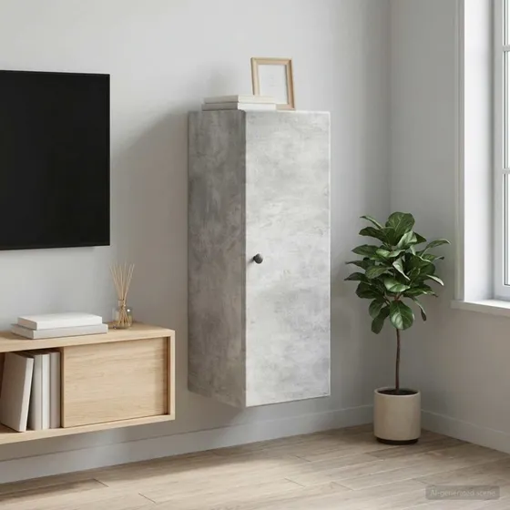 vidaXL Vægmonteret Skab Betongrå 33x34,5x90 cm Konstrueret Træ