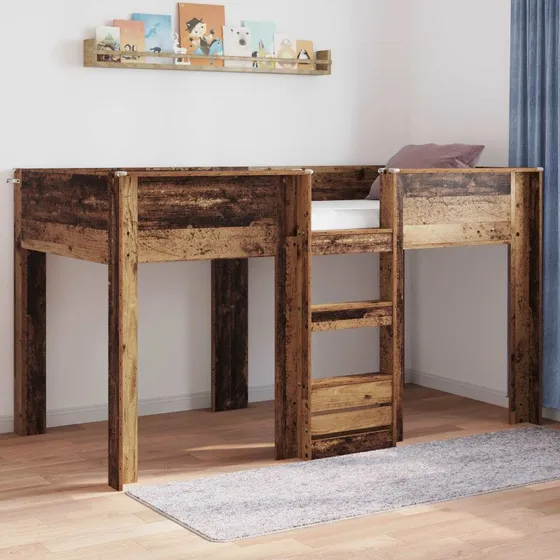 vidaXL Køjeseng til Børn 90 x 190 cm, Gammelt Træ, Konstrueret Træ
