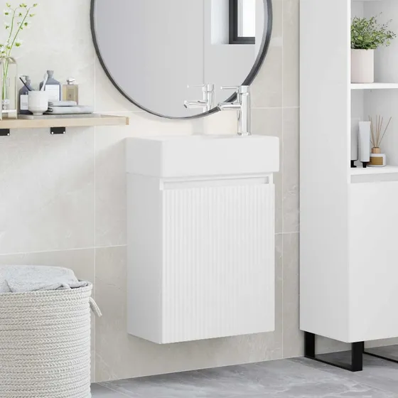 vidaXL Badeværelses Vanity-enhed med Armatur Hvid 45,5 x 22,5 x 84 cm