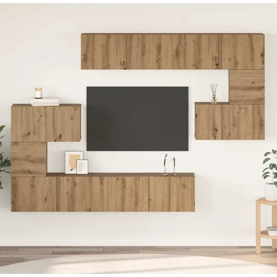 vidaXL TV-møbelsæt Vægmonteret 8 pcs Artisan Egetræ