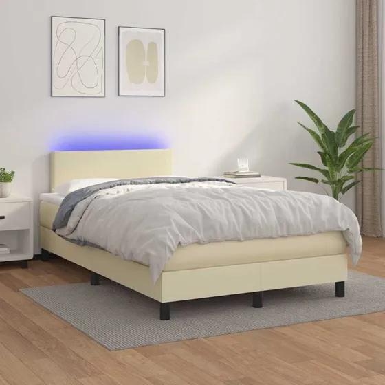 vidaXL Kontinentalseng 120x200 cm med LED-lys, cremefarvet kunstlæder