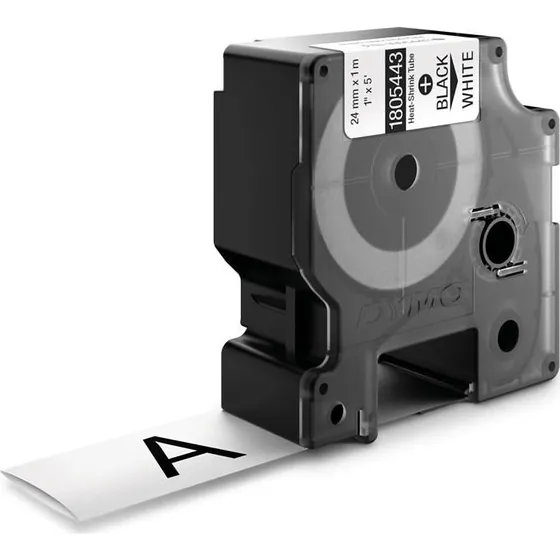 DYMO Rhino Varmekrympetiket 24 mm x 1,5 m sort på hvid