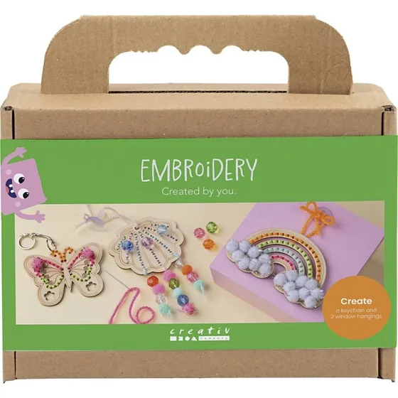 Creativ Company Mini DIY Kit Broderi - Sommerfugl, Musling, Regnbue - Assorterede Farver