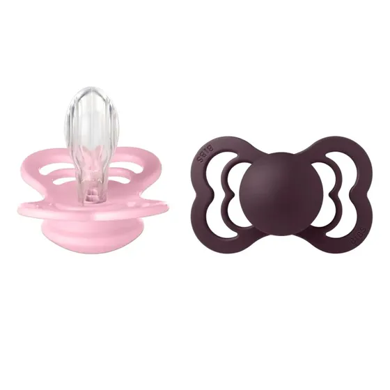 BIBS Supreme 2Pk Silicone Sut Str. 2 Baby Pink/Plum