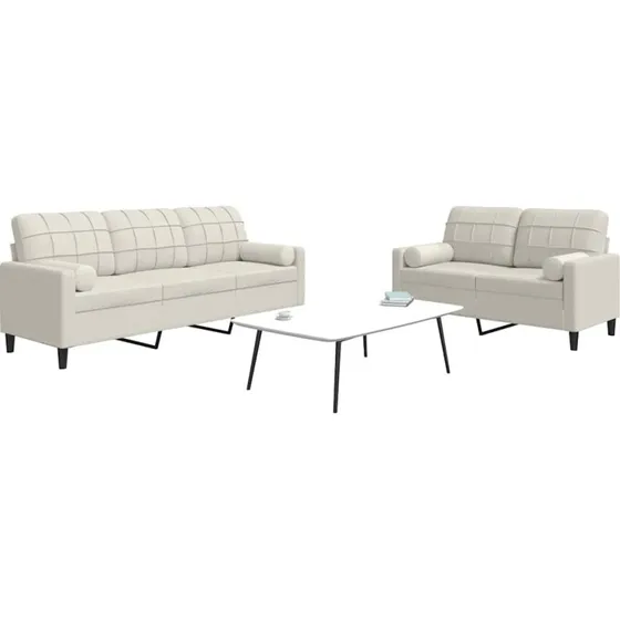 vidaXL 2-delet sofasæt i velour, cremefarvet med hynder og puder