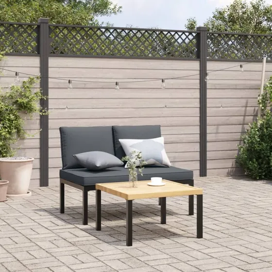 vidaXL havebænk med hynder i aluminium, sort, 110 cm