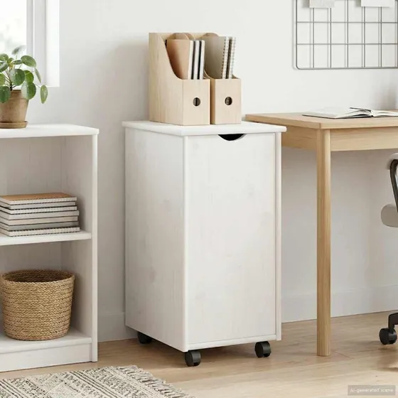 vidaXL Rullende Skab Hvid 34 x 39 x 65,5 cm Massivt Fyrretræ