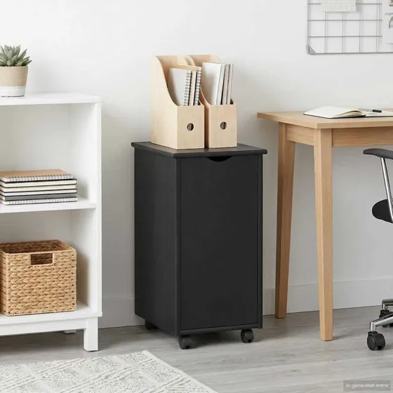 vidaXL Rullende Skab Sort 34 x 39 x 65,5 cm Massivt Fyrretræ