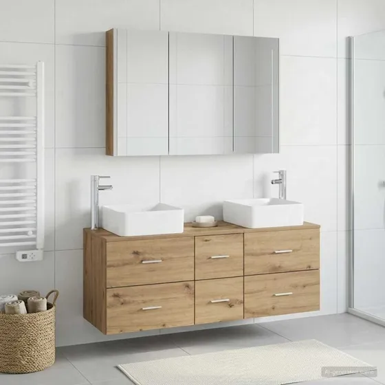 vidaXL Badeværelsesmøbel Sæt 4 Dele Artisan-Eg Træ & Glas LED