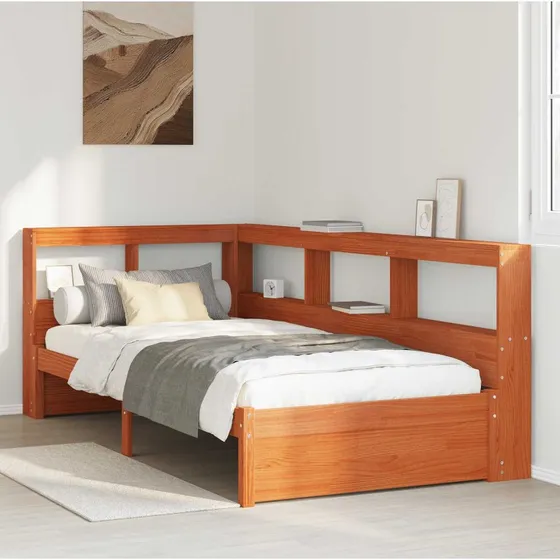 vidaXL Bogreol-seng med opbevaring i massivt fyrretræ, 218,5 × 80 × 108,5 cm