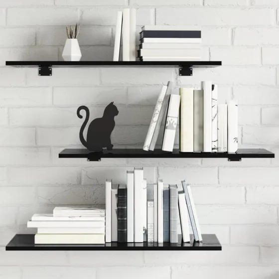 vidaXL 8 stk. boghylder 80x30x1,5 cm sort højglans konstrueret træ