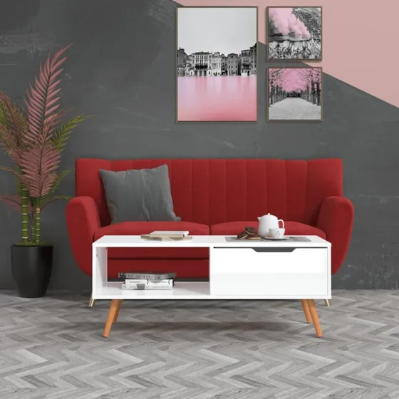 vidaXL Sofabord 100x49,5x43 cm Hvid Højglans Konstrueret Træ