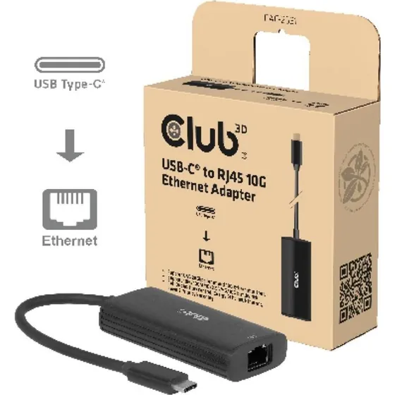 Club 3D USB-C til RJ45 10G Ethernet Adapter, sort