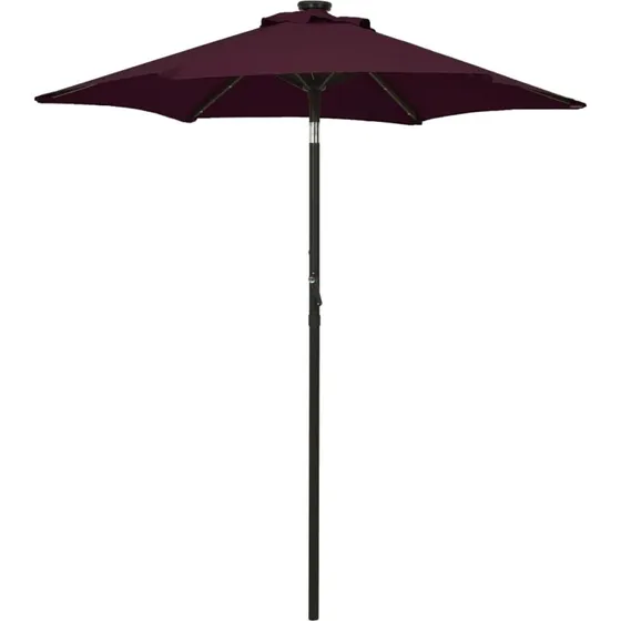 vidaXL Parasol med LED-lys 200x211 cm, aluminium, bordeauxrød