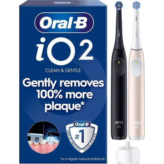 Oral-B iO2 Duo Night Black/Calm Pink, 2 børstehoveder, rejseetui