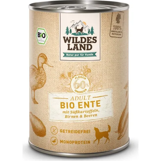 Wildes Land BIO And Dåsemad, 400g – Kornfrit økologisk mad med 62% muskelkød og indmad