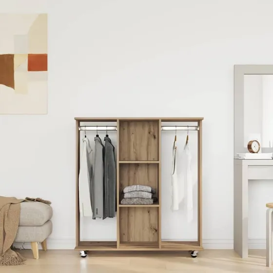 vidaXL Garderobe med hjul, 102 x 38 x 110 cm, konstrueret træ, artisan eg