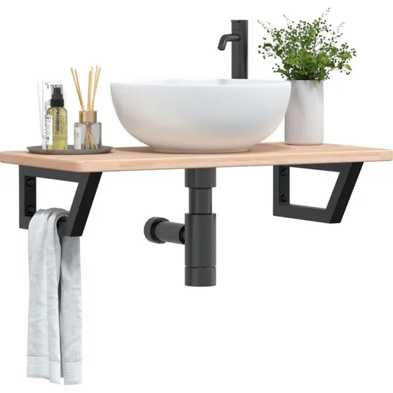 vidaXL badeværelseshylde stål og massivt egetræ 80×40 cm