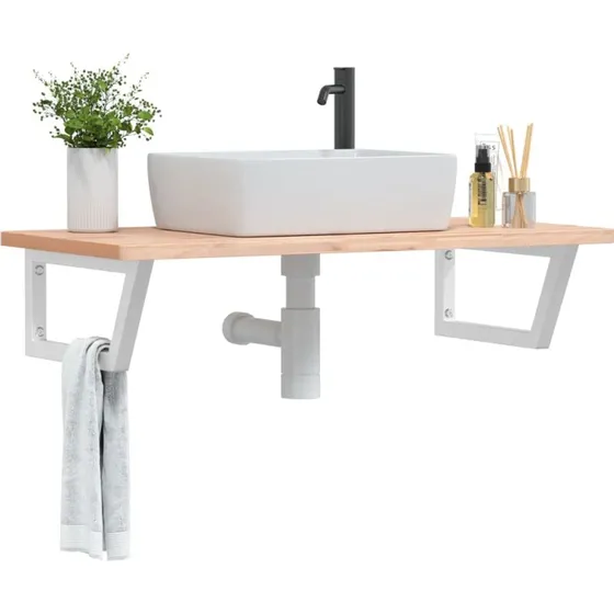 vidaXL Badeværelseshylde Stål & Bøgetræ 100×50 cm