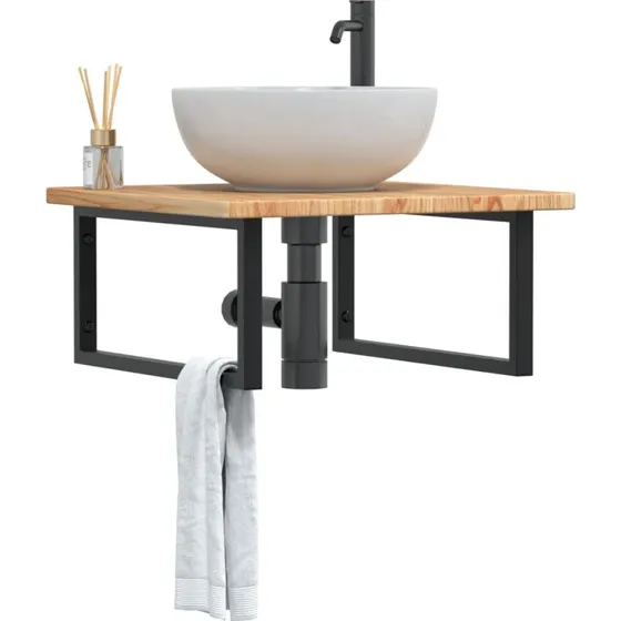 vidaXL badeværelseshylde stål & massivt egetræ 60×60 cm sort/lysebrun