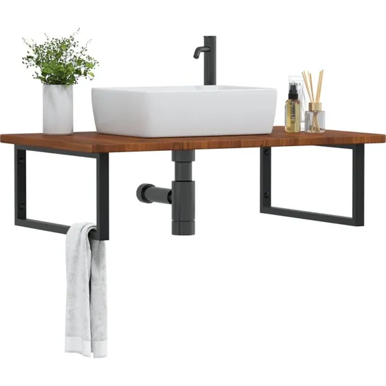vidaXL badeværelseshylde stål & massivt egetræ 100×60 cm mørkebrun