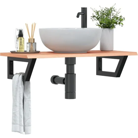 vidaXL Badeværelseshylde Stål & Massivt Egetræ 80x40 cm Lysebrun/Sort