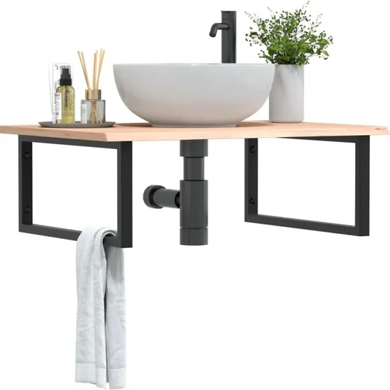 vidaXL Badeværelseshylde Stål & Massivt Egetræ 80x60 cm