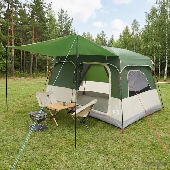 vidaXL Familietelt Grøn 320x210x180 cm med tag