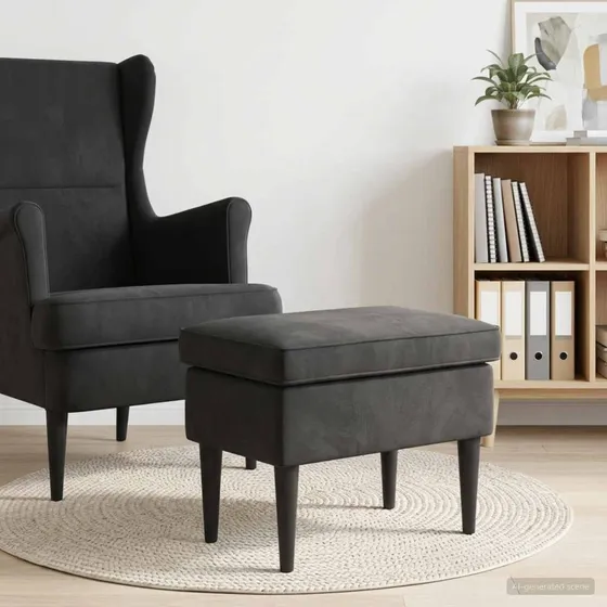 vidaXL Fodskammel Sort 55 x 35 x 41 cm i Fløjl med Gummitræben