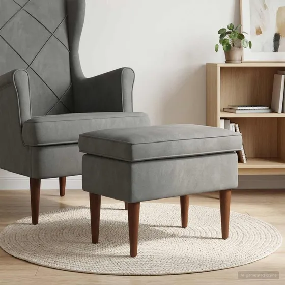 vidaXL Fodskammel Mørkegrå 55 x 35 x 41 cm i Fløjl med Massivt Gummitræ
