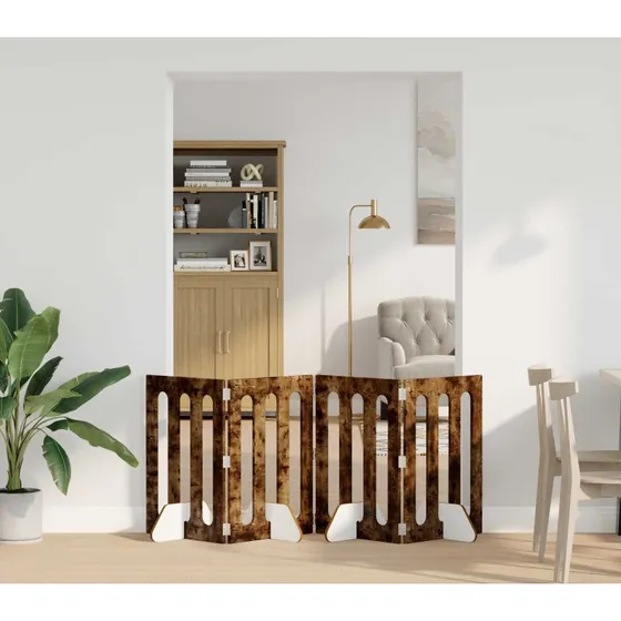 vidaXL Foldbar hundegård 4 paneler, røget eg, 201 x 38 x 70 cm