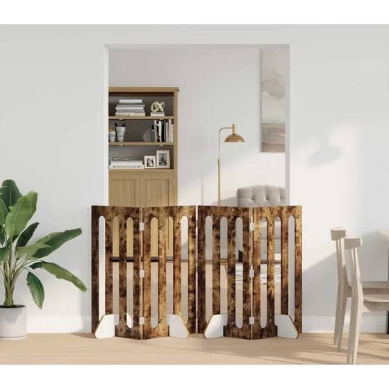 vidaXL Foldbar Hundegård 4 Paneler Røget Eg 201 x 38 x 90 cm