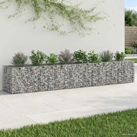vidaXL Gabion Højbed 2 stk Sølv 340 x 60 x 55 cm Galvaniseret Stål