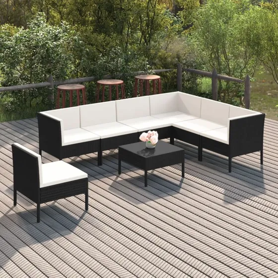 vidaXL 8-deligt loungesæt i polyrattan sort med hynder