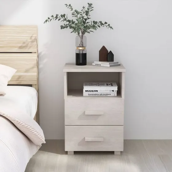 vidaXL HAMAR sengebord 40x35x62 cm massivt fyrretræ hvid