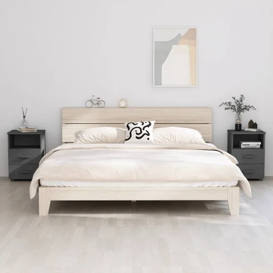 vidaXL HAMAR 2 stk. sengebord 40x35x62 cm mørkegrå massivt fyrretræ
