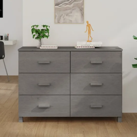 vidaXL Skænk HAMAR 113x40x80 cm i massivt fyrretræ, lysegrå