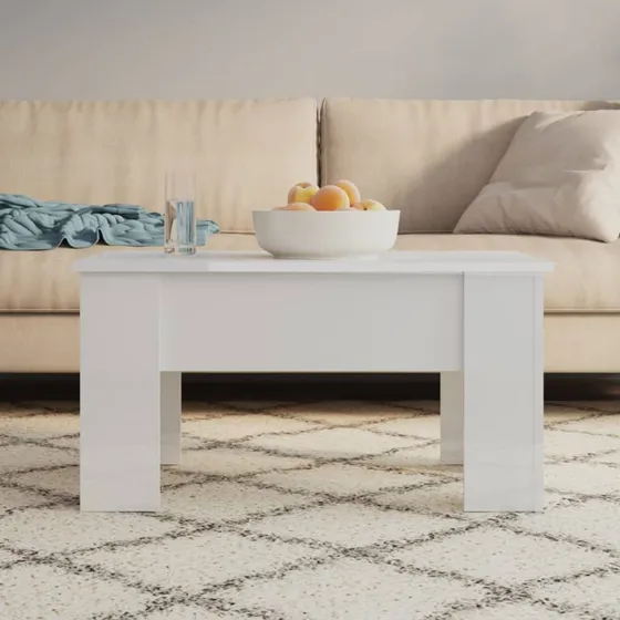 vidaXL Sofabord 79x49x41 cm hvid højglans konstrueret træ