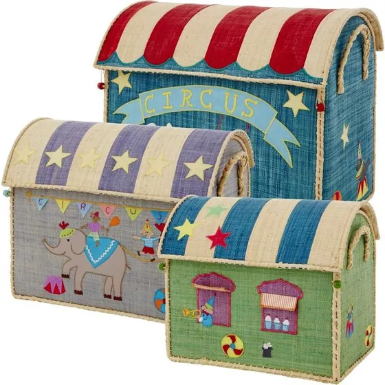 Rice Cirkus Opbevaringshuse 3 stk. - Naturmateriale, Stor, Mellem, Lille