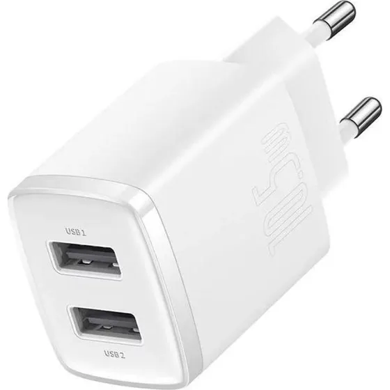 Baseus Compact 2x USB-A 10,5 W Hvid