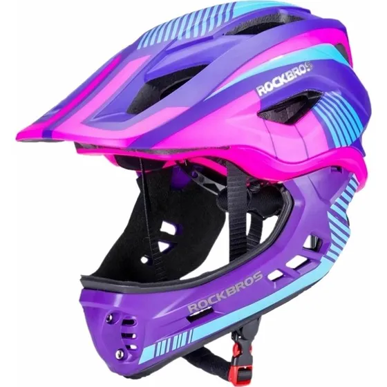 Rockbros TT-32SBPP-S Børnecykelhjelm S - Lilla/Pink med Aftagelig Hagestang