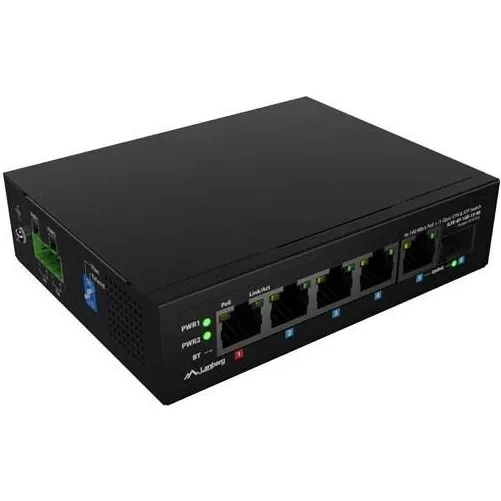 Lanberg ILFE-4P-1GE-1S-90 PoE-switch med 4x Fast Ethernet, 1x Gigabit og SFP