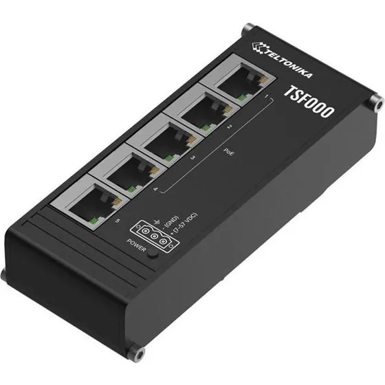 Teltonika TSF000 5-porte PoE+ Switch, sort