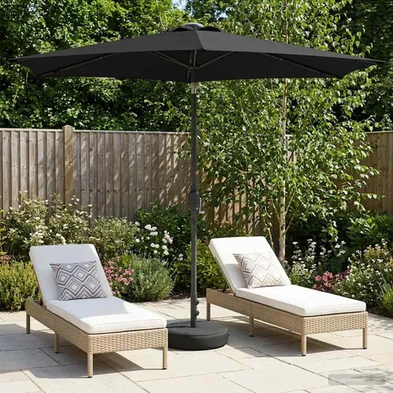 vidaXL Haveparasol 270x270 cm med LED-lys og fod, sort